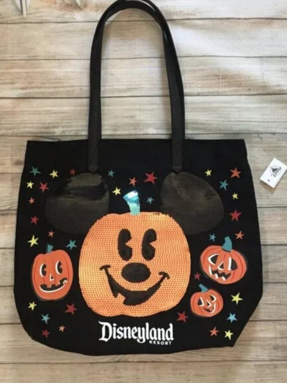 Disney Parks Mickey Jack o Lantern Halloween Sequin Pumpkin Tote Bag